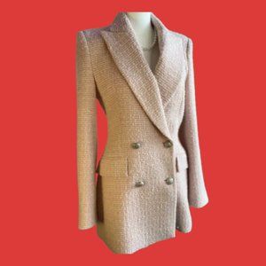*NEW* Zara Pink/White Textured Double Breasted Fitted Blazer - XS
